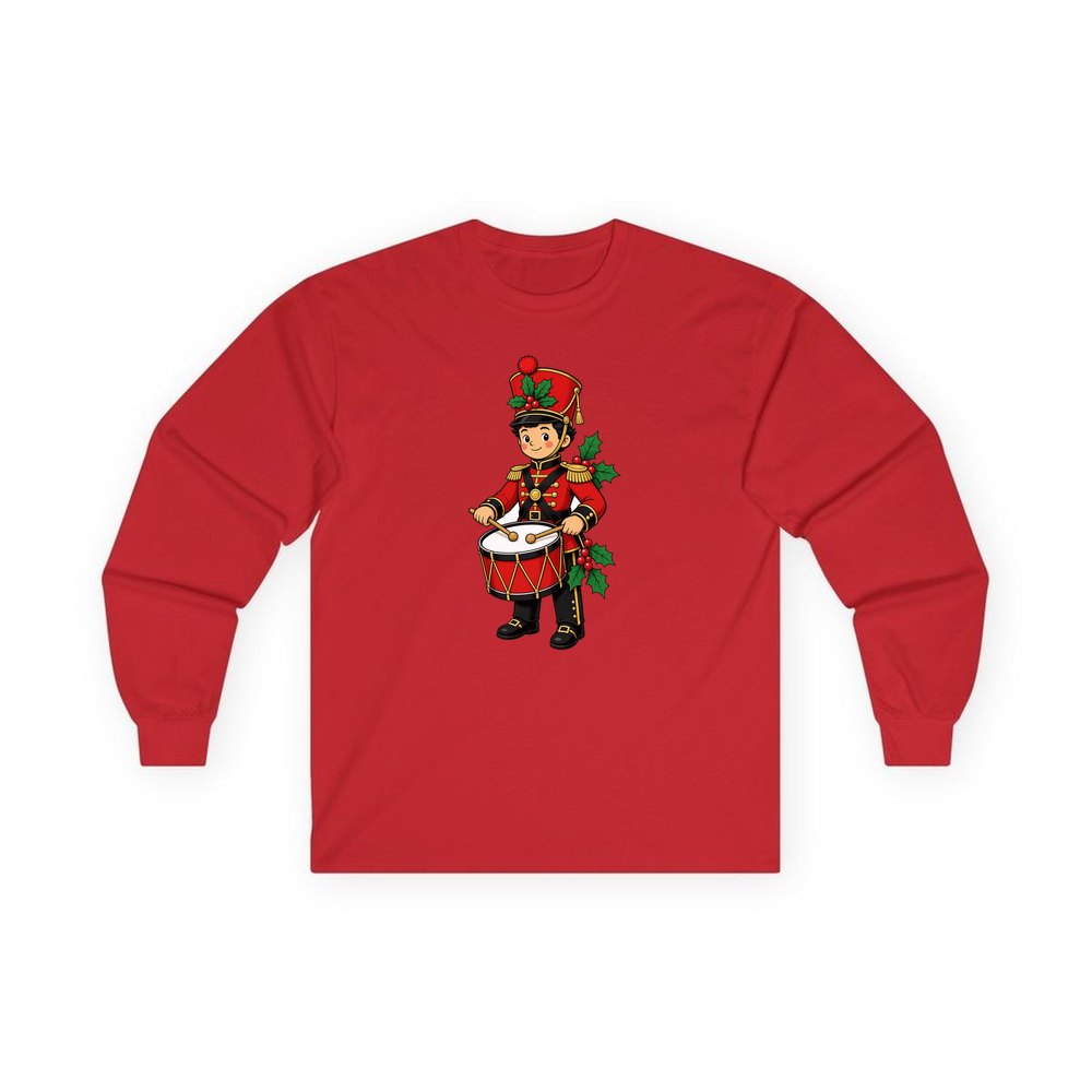Little Christmas Drummer Boy personalised long sleeve Christmas T-shirt in red