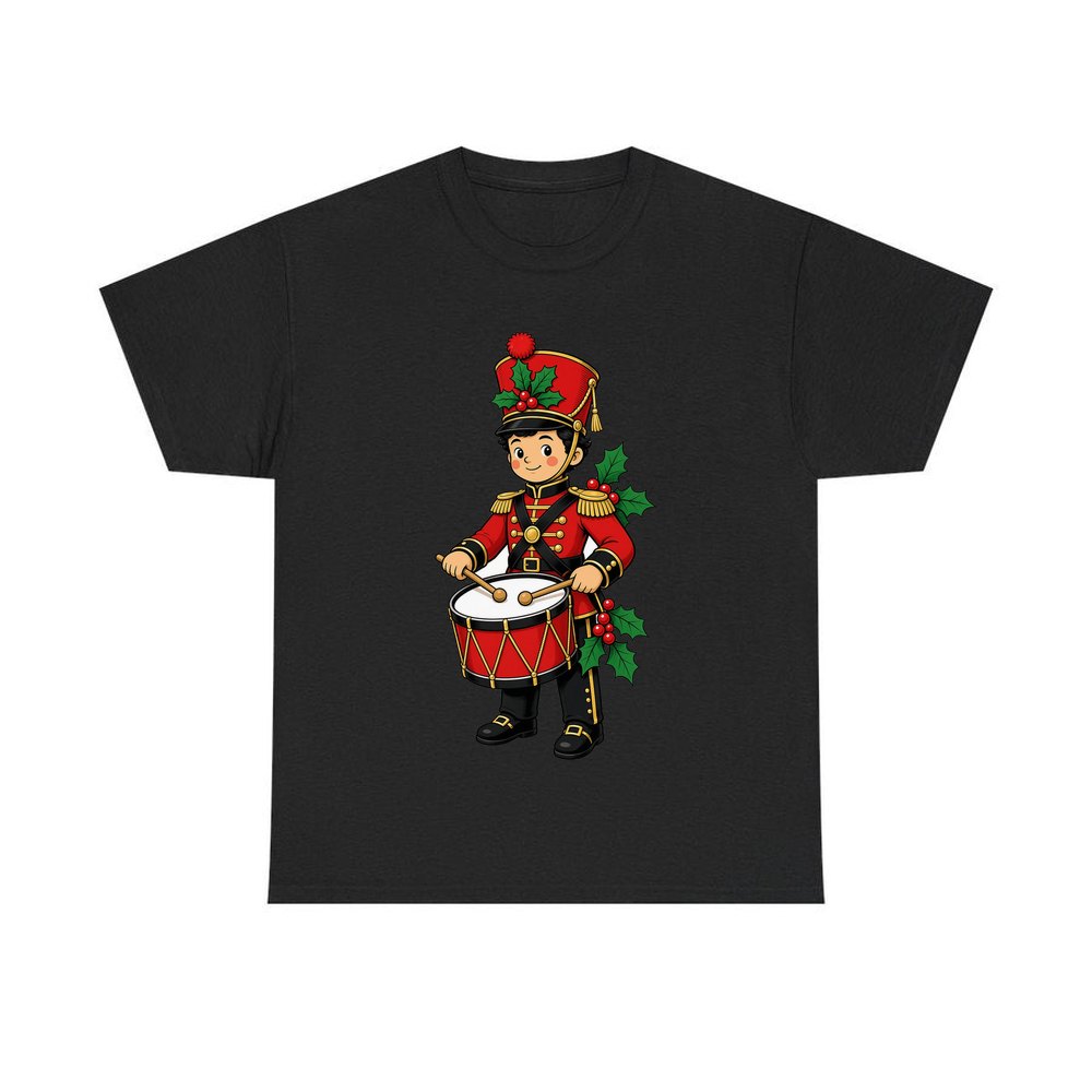 Little Christmas Drummer Boy personalised Christmas T-shirt in black