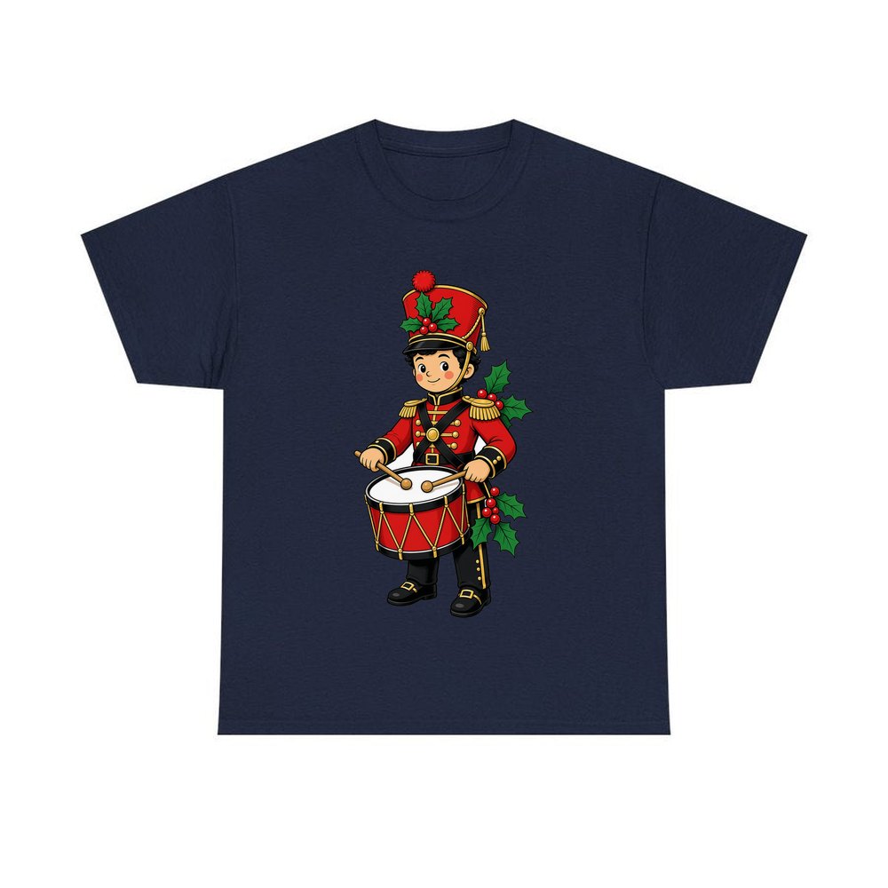 Little Christmas Drummer Boy personalised Christmas T-shirt in navy