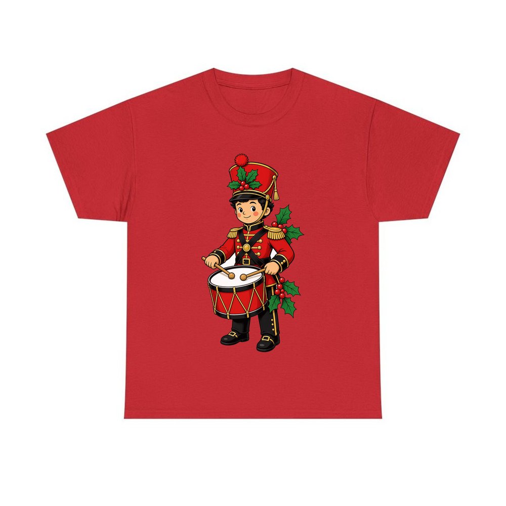 Little Christmas Drummer Boy personalised Christmas T-shirt in red