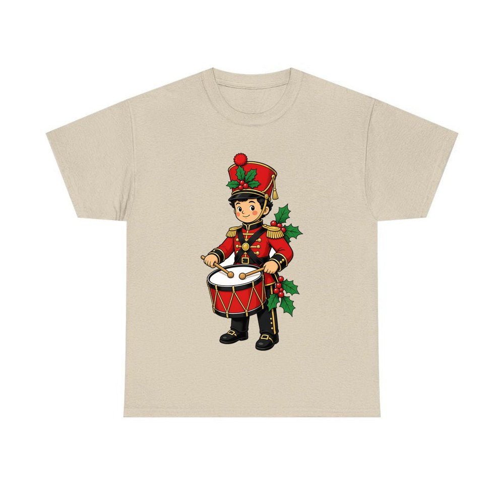 Little Christmas Drummer Boy personalised Christmas T-shirt in sand