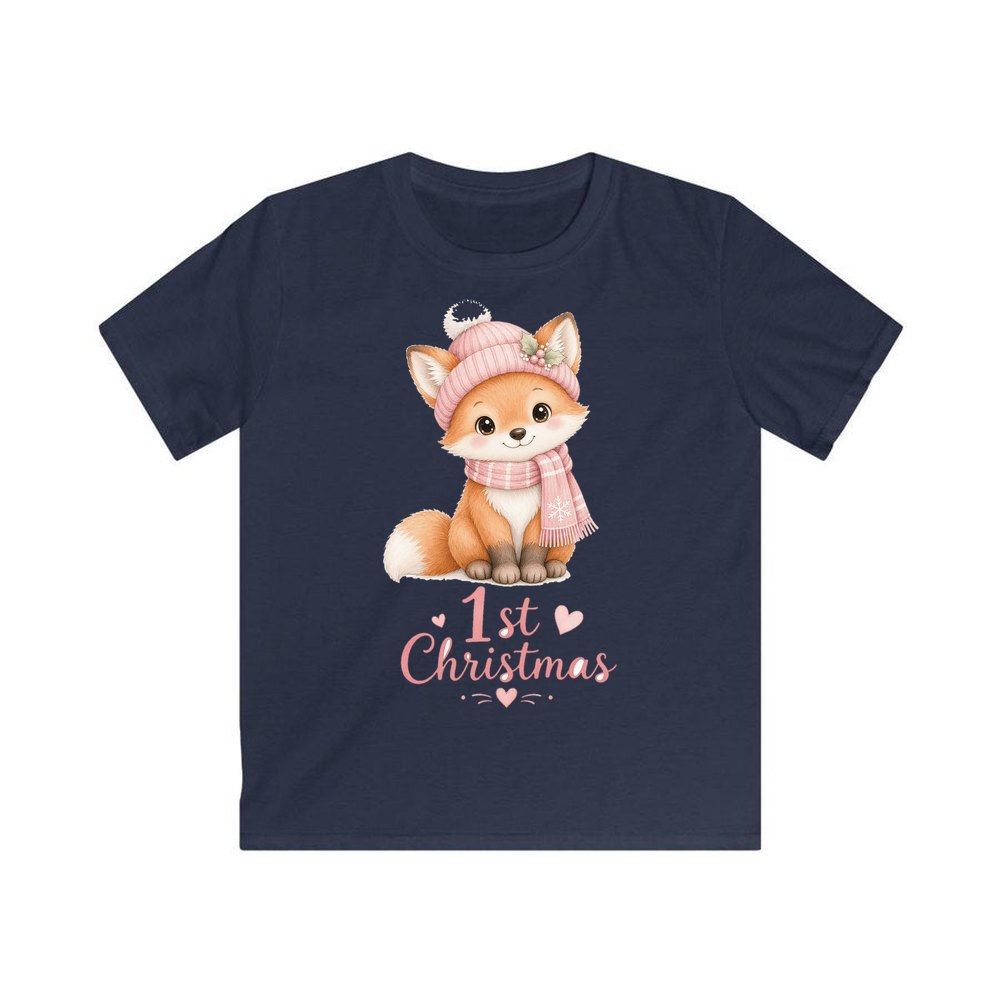 Little Fox First Christmas personalised kids Christmas tee in navy