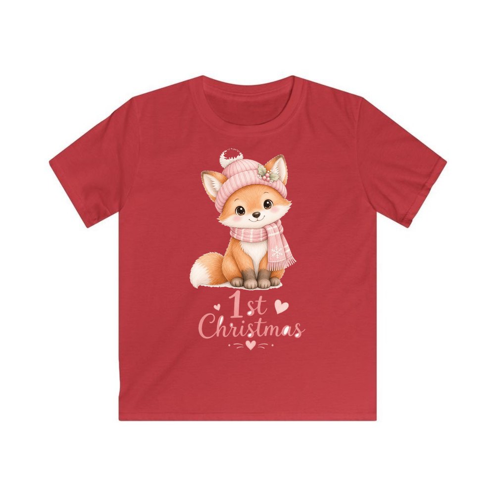 Little Fox First Christmas personalised kids Christmas tee in red