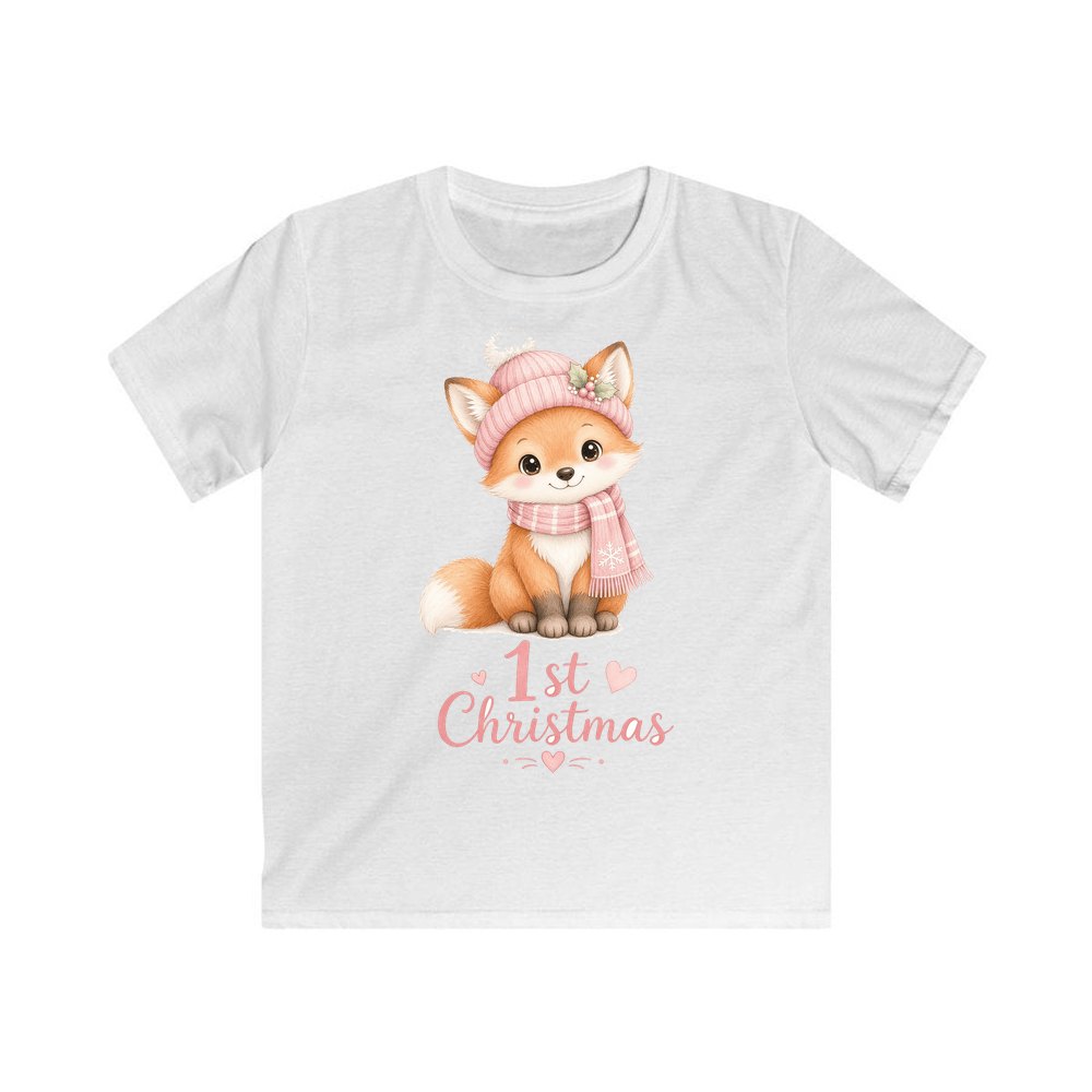 Little Fox First Christmas personalised kids Christmas tee in white