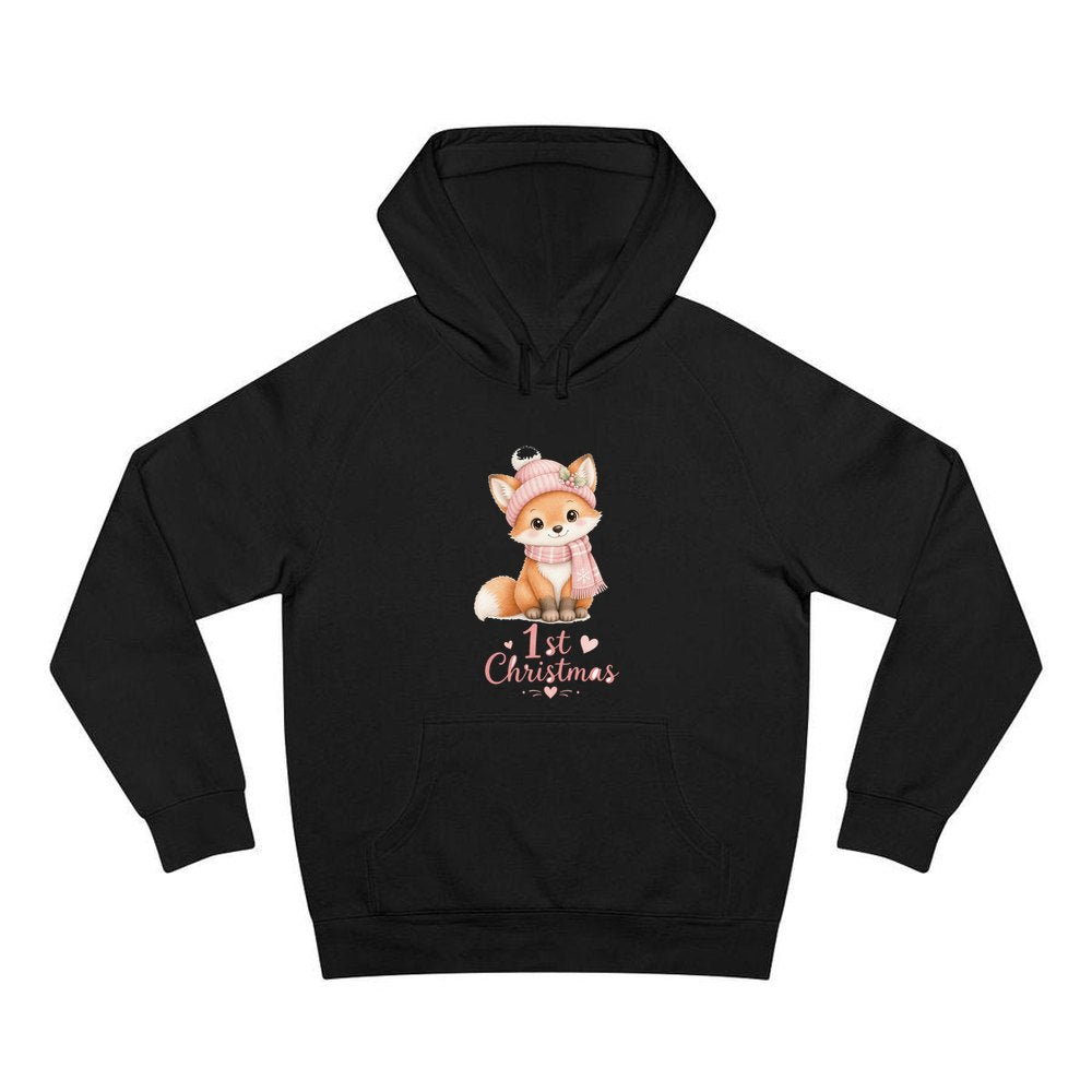 Little Fox First Christmas personalised Christmas hoodie in black