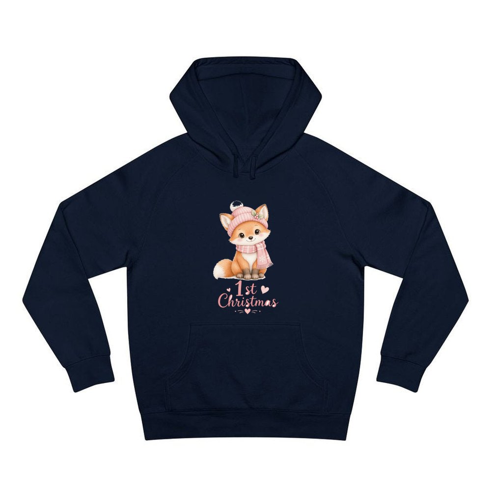 Little Fox First Christmas personalised Christmas hoodie in navy
