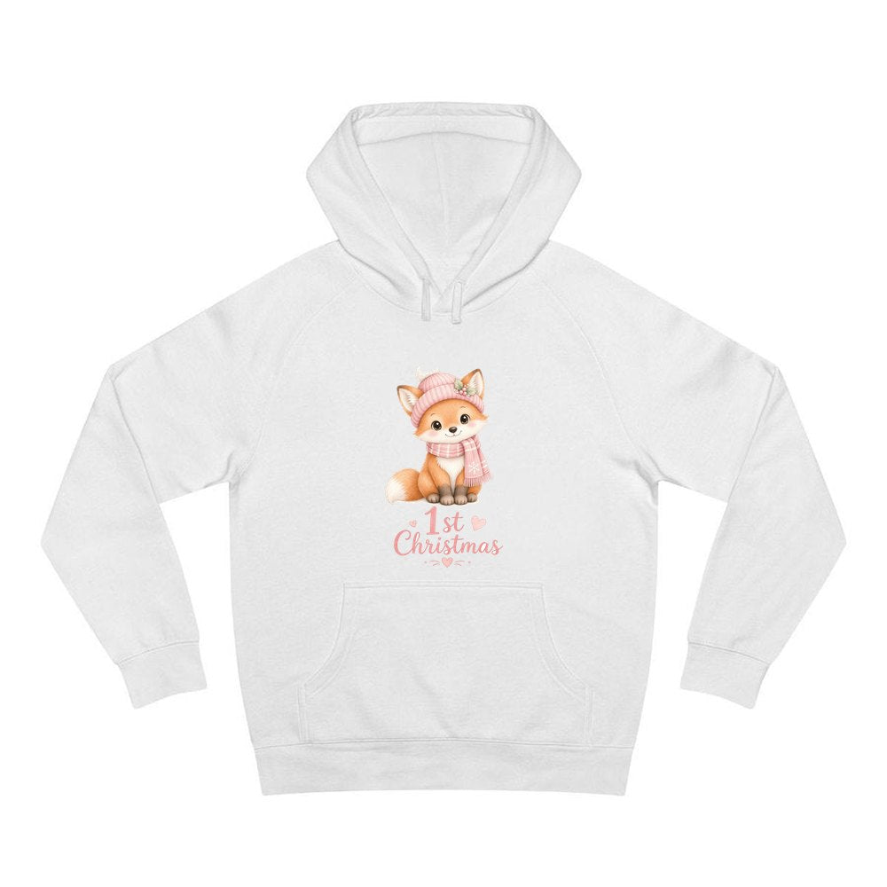 Little Fox First Christmas personalised Christmas hoodie in white