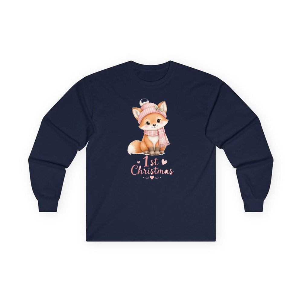 Little Fox First Christmas personalised long sleeve Christmas T-shirt in navy