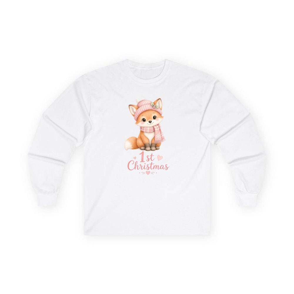 Little Fox First Christmas personalised long sleeve Christmas T-shirt in white