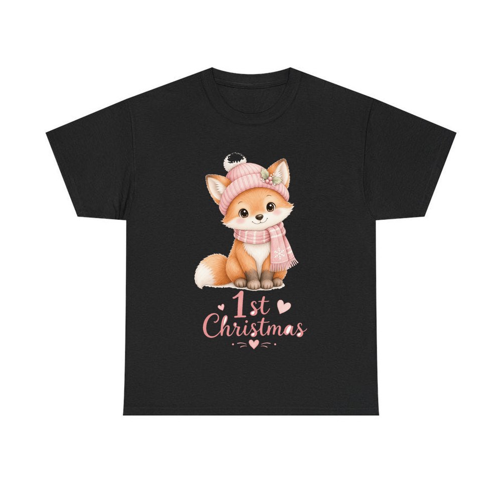Little Fox First Christmas personalised Christmas T-shirt in black