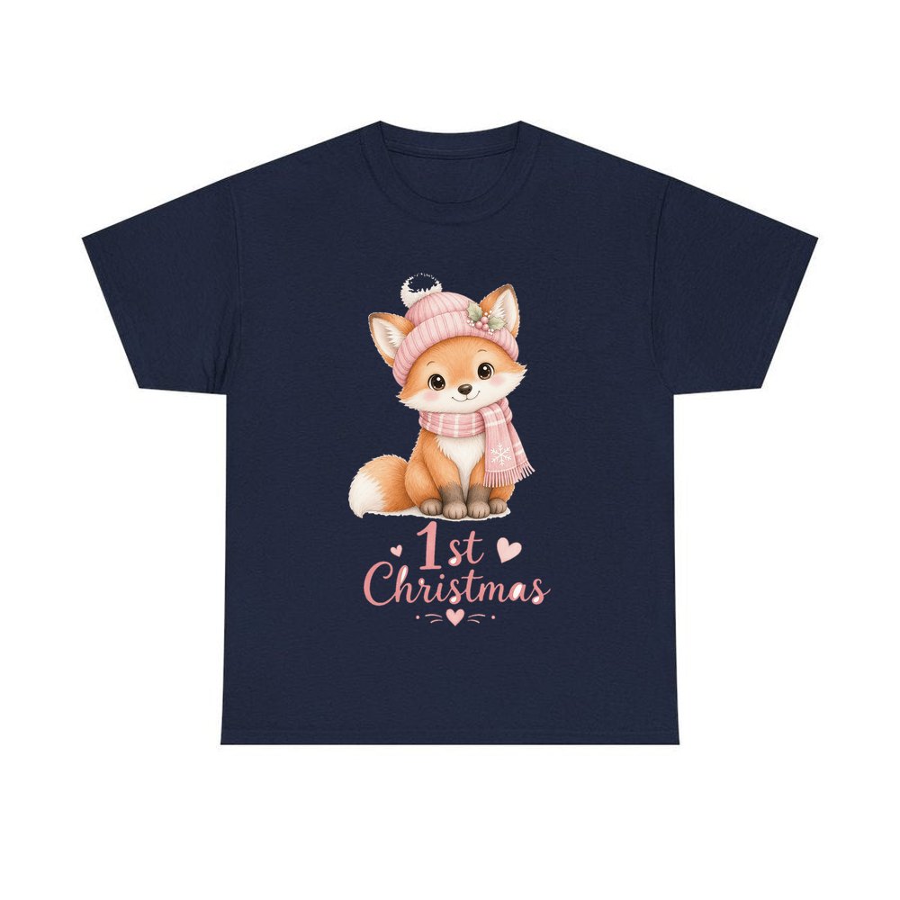 Little Fox First Christmas personalised Christmas T-shirt in navy