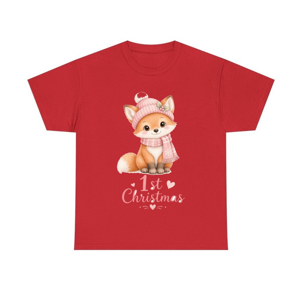Little Fox First Christmas personalised Christmas T-shirt in red