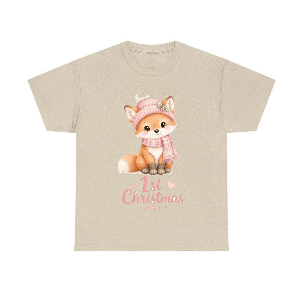 Little Fox First Christmas personalised Christmas T-shirt in sand