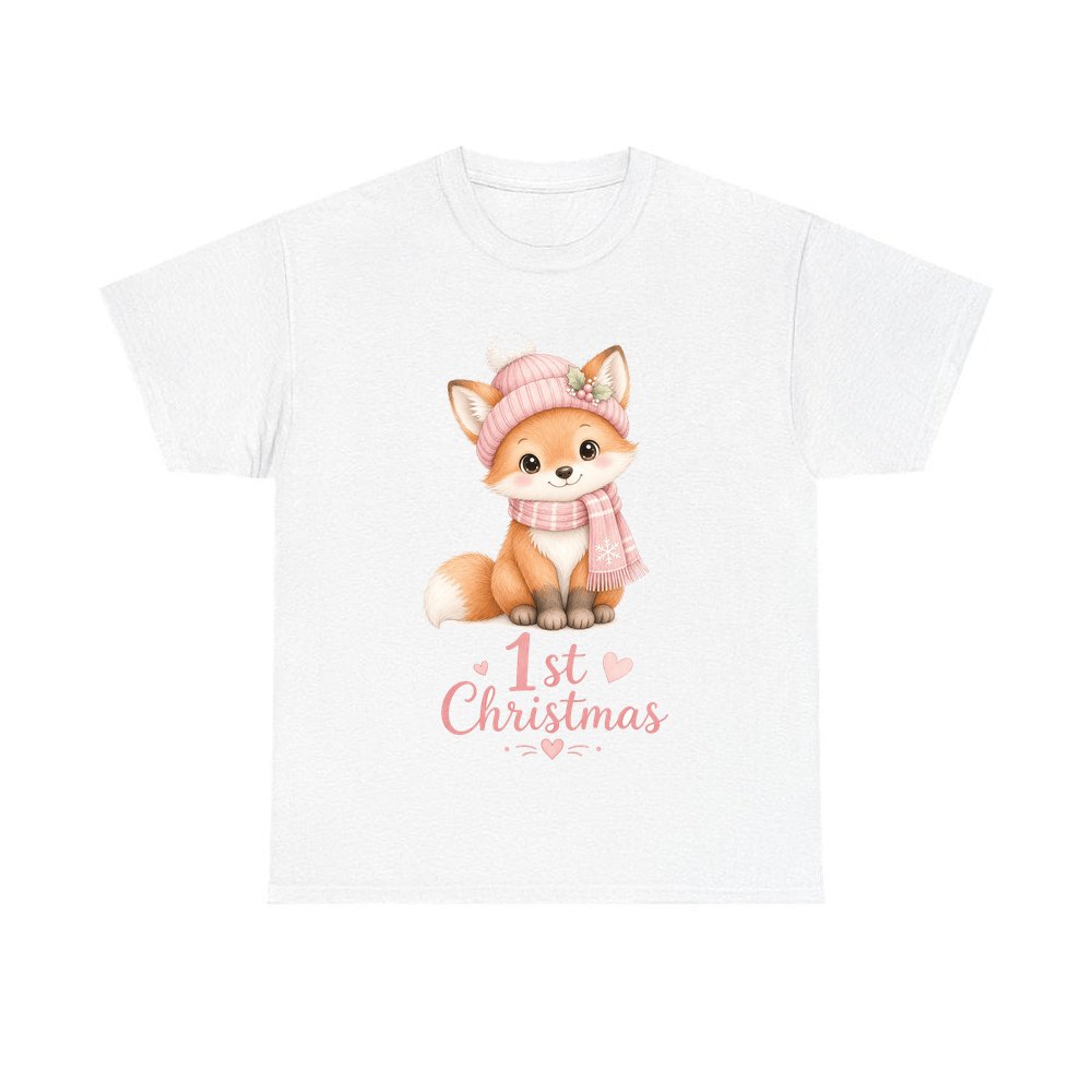 Little Fox First Christmas personalised Christmas T-shirt in white