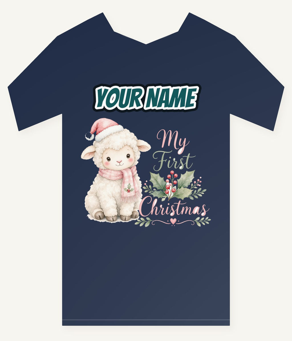Little Lamb First Christmas Personalised Kids and Baby Christmas Tee