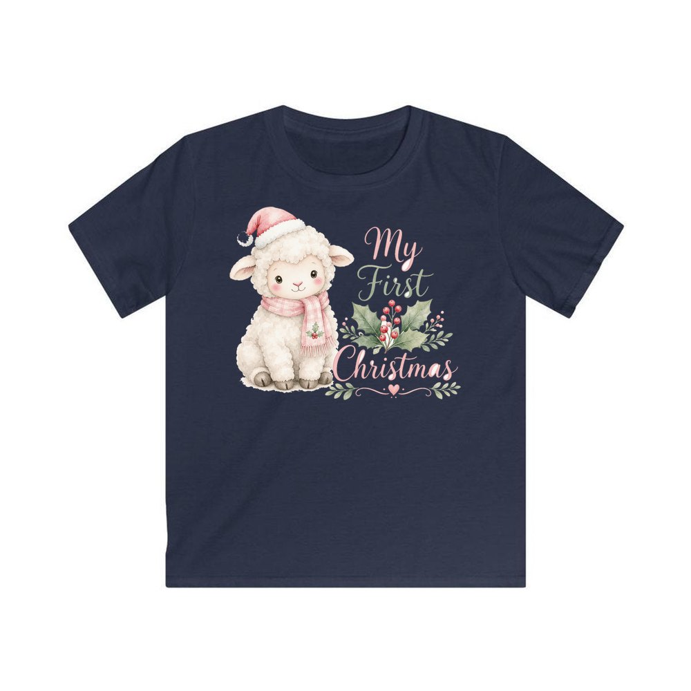 Little Lamb First Christmas personalised kids Christmas tee in navy