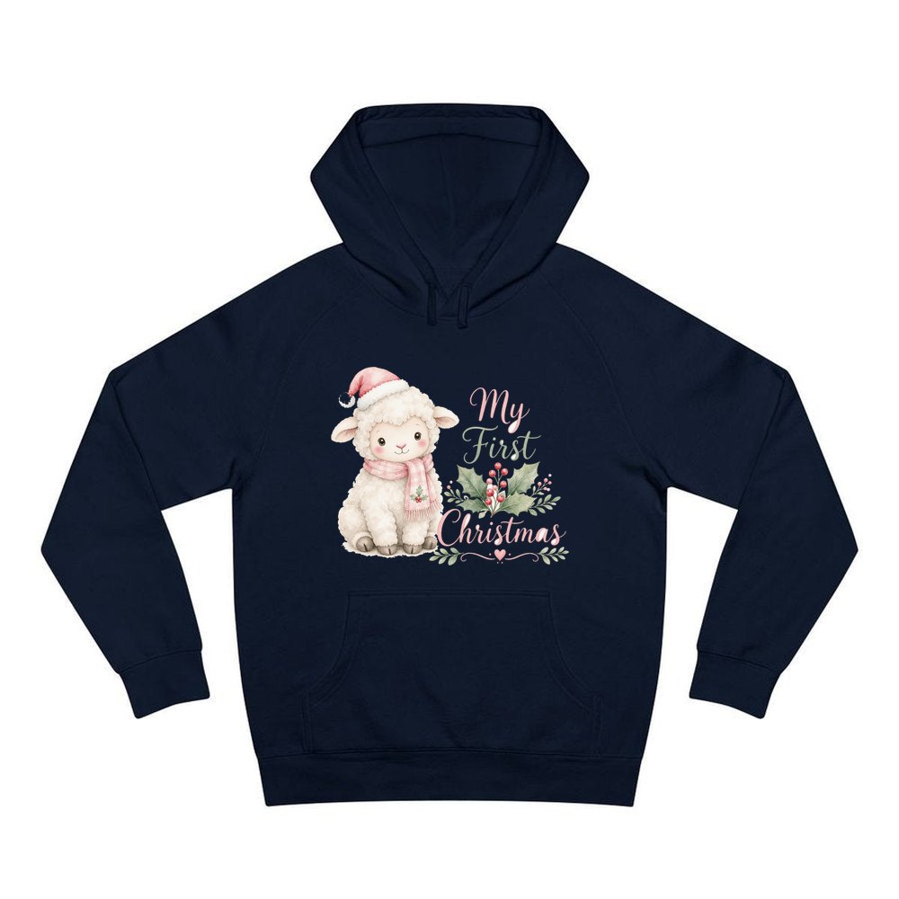 Little Lamb First Christmas personalised Christmas hoodie in navy