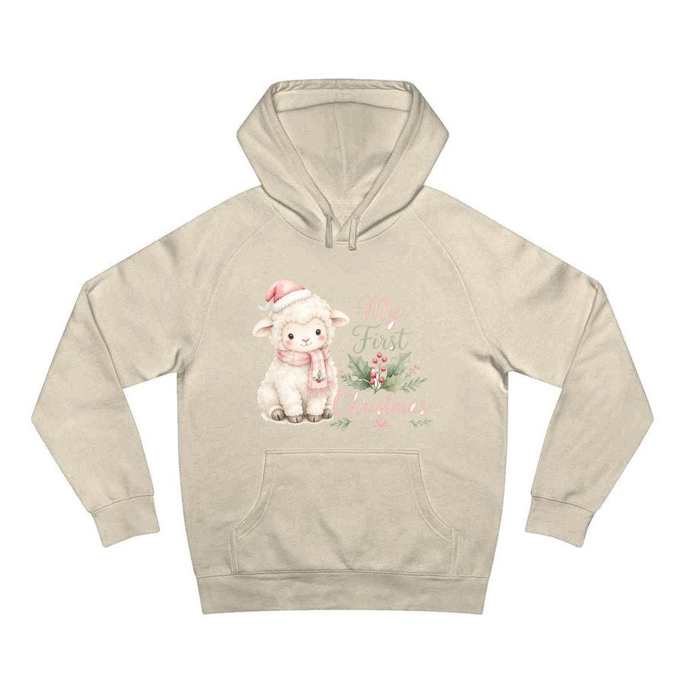 Little Lamb First Christmas personalised Christmas hoodie in sand