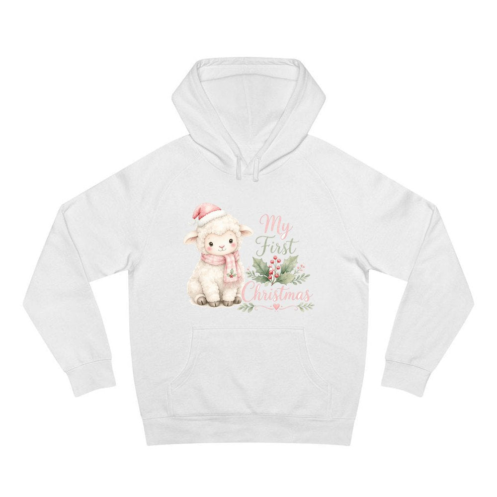Little Lamb First Christmas personalised Christmas hoodie in white
