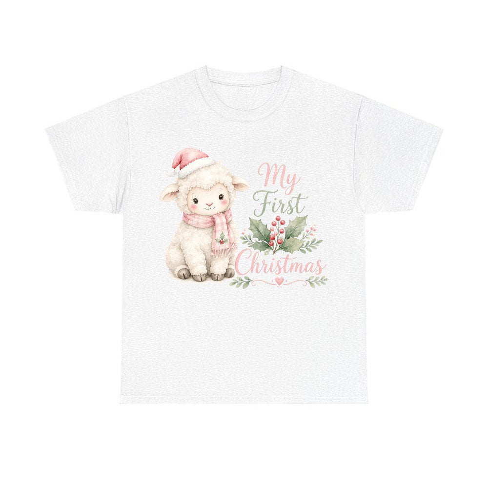 Little Lamb First Christmas personalised Christmas T-shirt in white