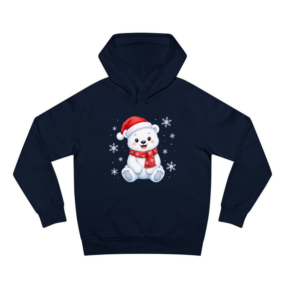 Little Polar Bear Cub personalised Christmas hoodie in navy