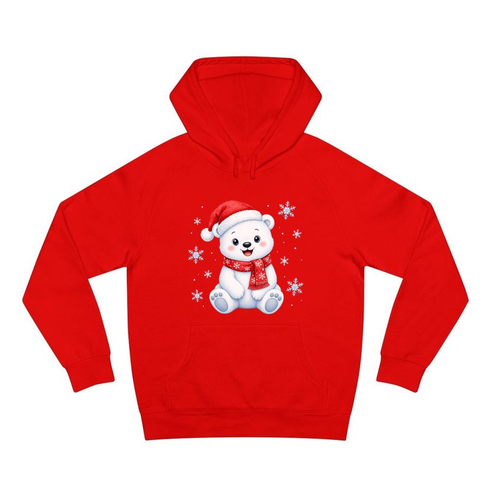 Little Polar Bear Cub personalised Christmas hoodie in red