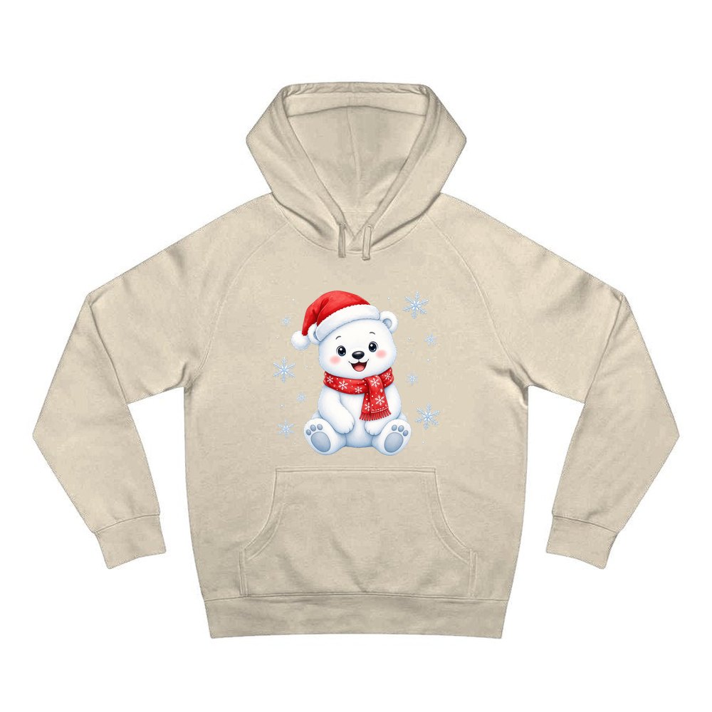 Little Polar Bear Cub personalised Christmas hoodie in sand