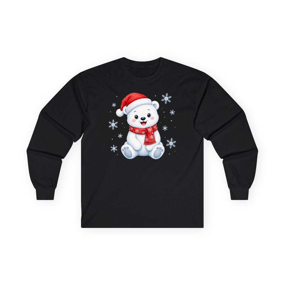 Little Polar Bear Cub personalised long sleeve Christmas T-shirt in black