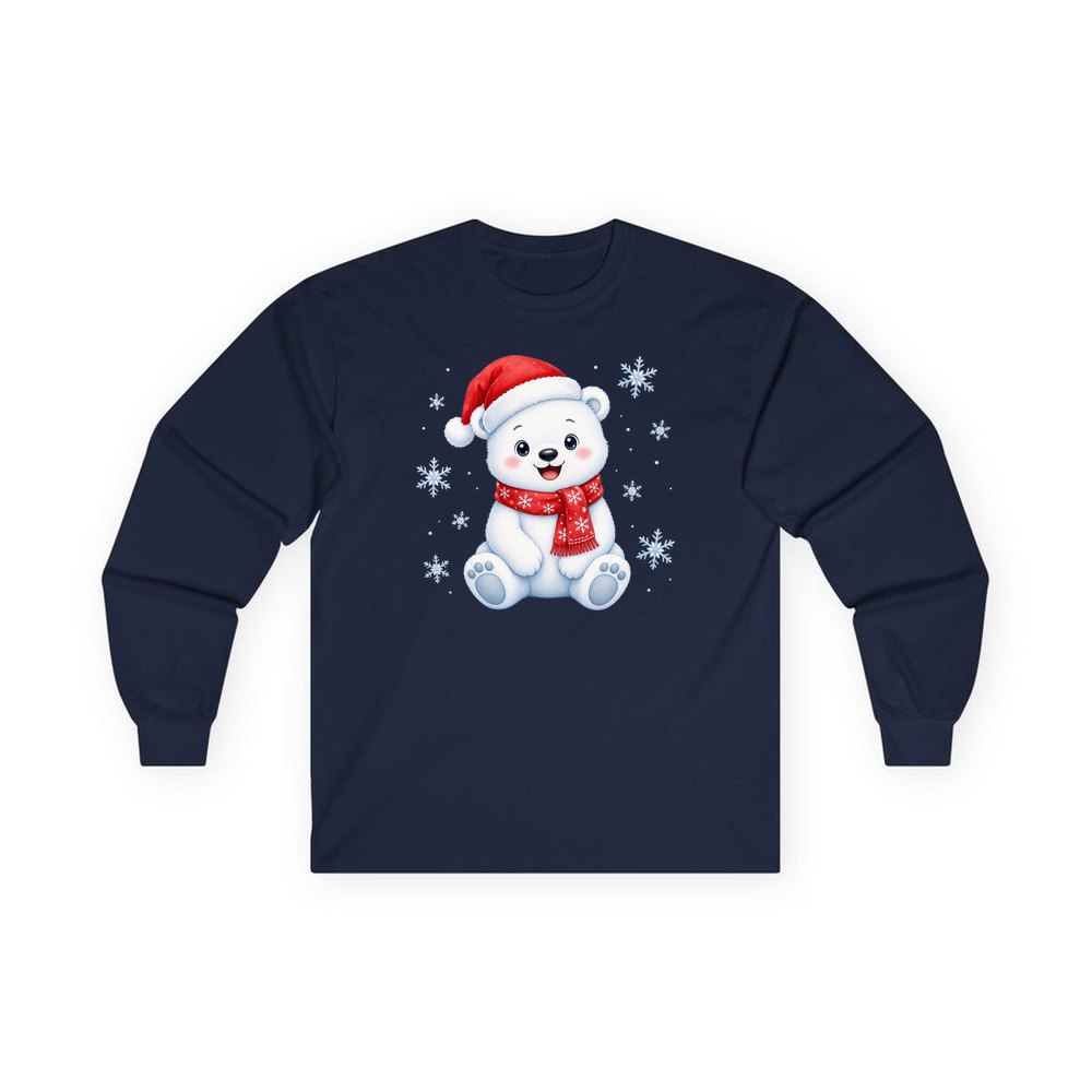 Little Polar Bear Cub personalised long sleeve Christmas T-shirt in navy