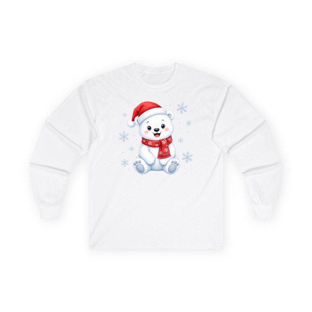 Little Polar Bear Cub personalised long sleeve Christmas T-shirt in white