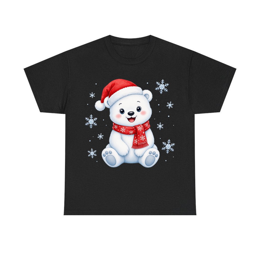 Little Polar Bear Cub personalised Christmas T-shirt in black