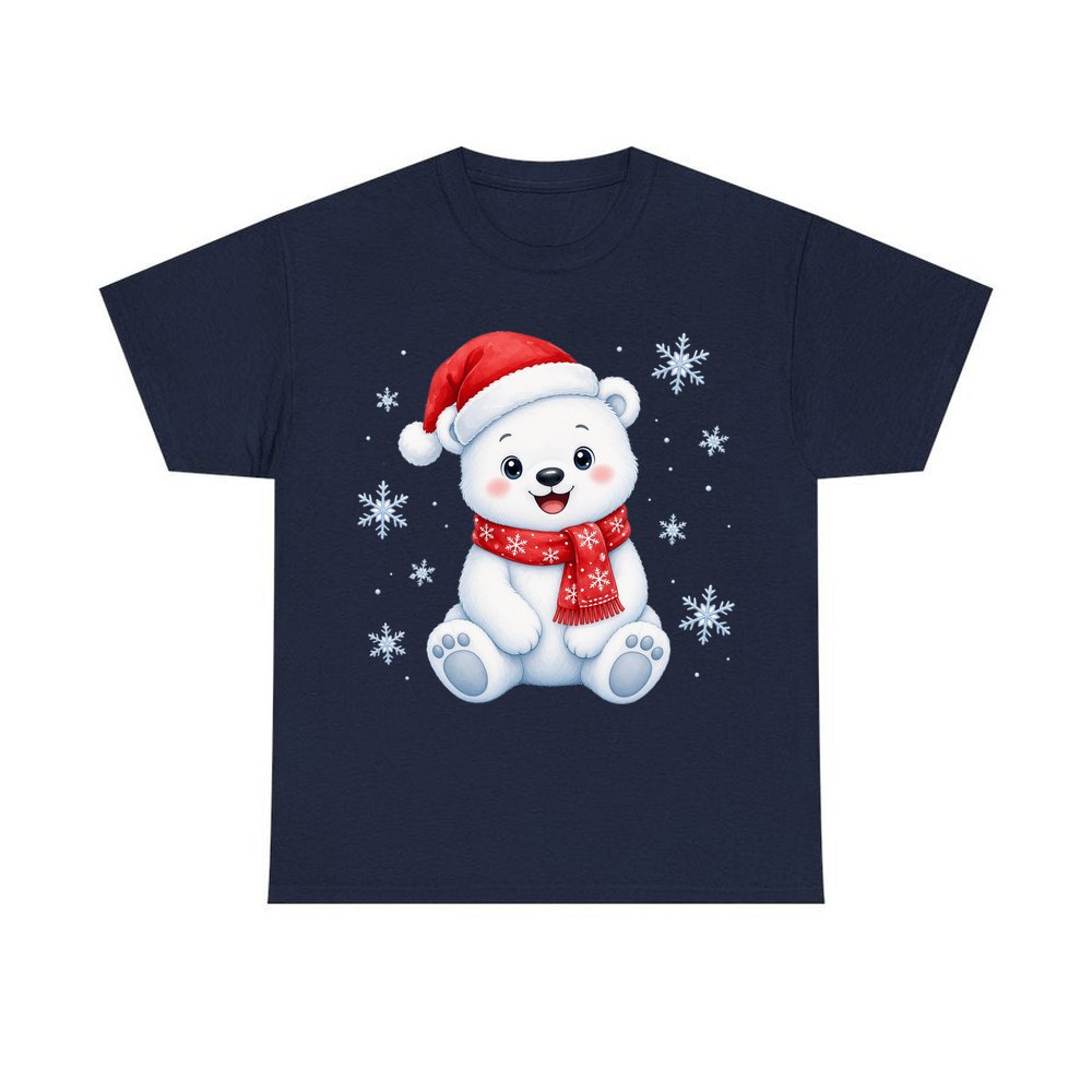 Little Polar Bear Cub personalised Christmas T-shirt in navy