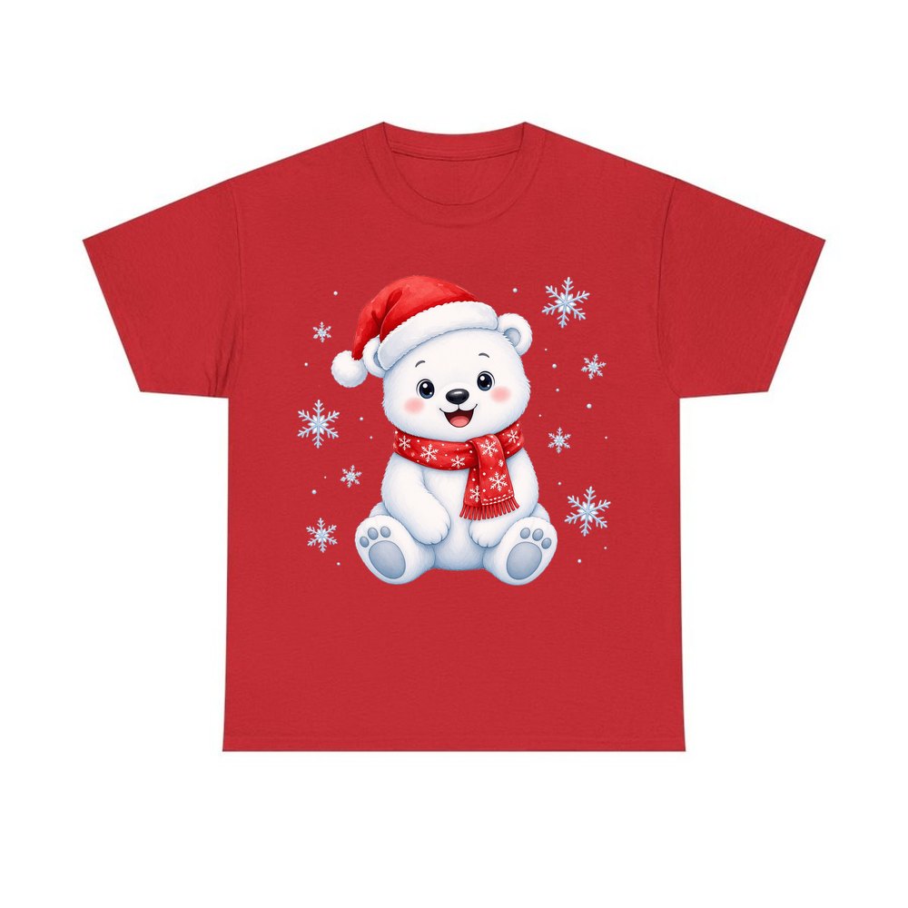 Little Polar Bear Cub personalised Christmas T-shirt in red