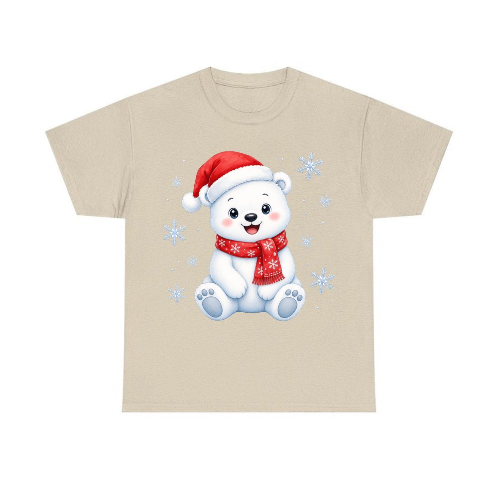 Little Polar Bear Cub personalised Christmas T-shirt in sand