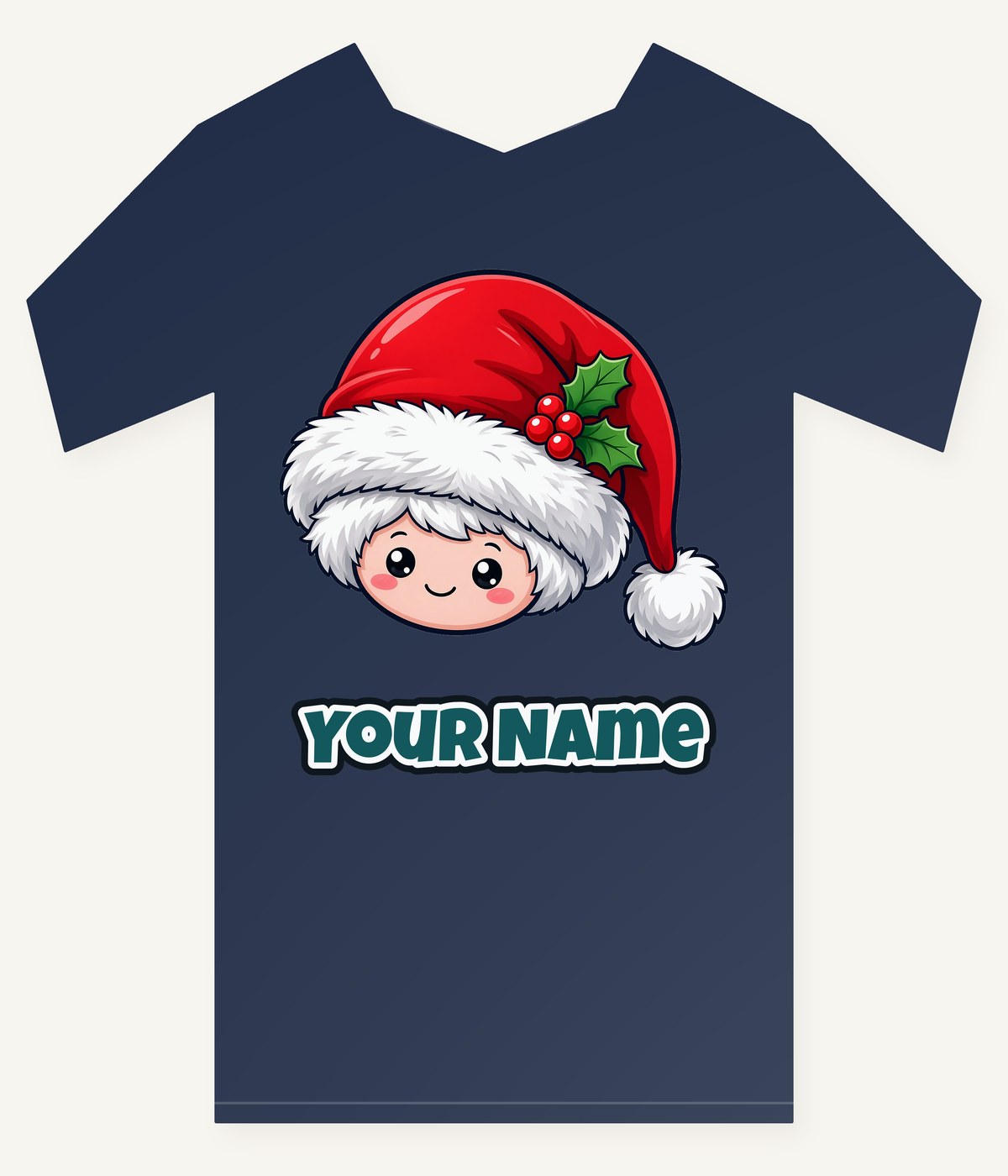 Little Santa Hat Face personalised kids Christmas tee with the design and a name printed on the front
