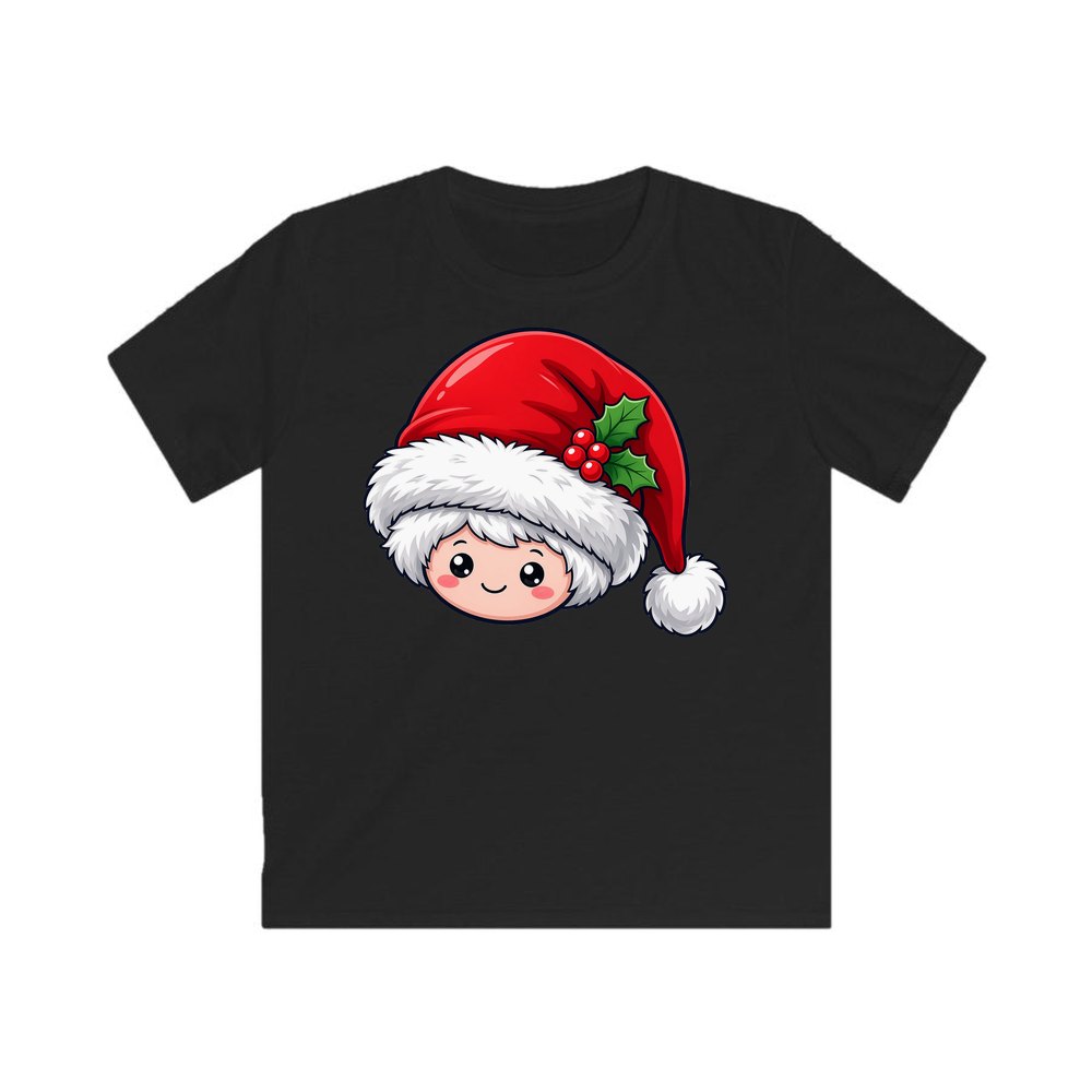 Little Santa Hat Face personalised kids Christmas tee in black