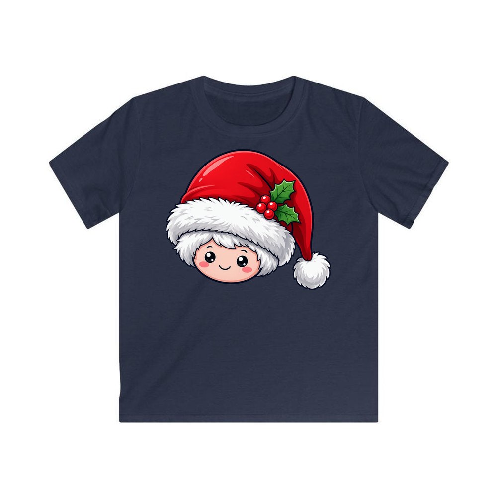 Little Santa Hat Face personalised kids Christmas tee in navy