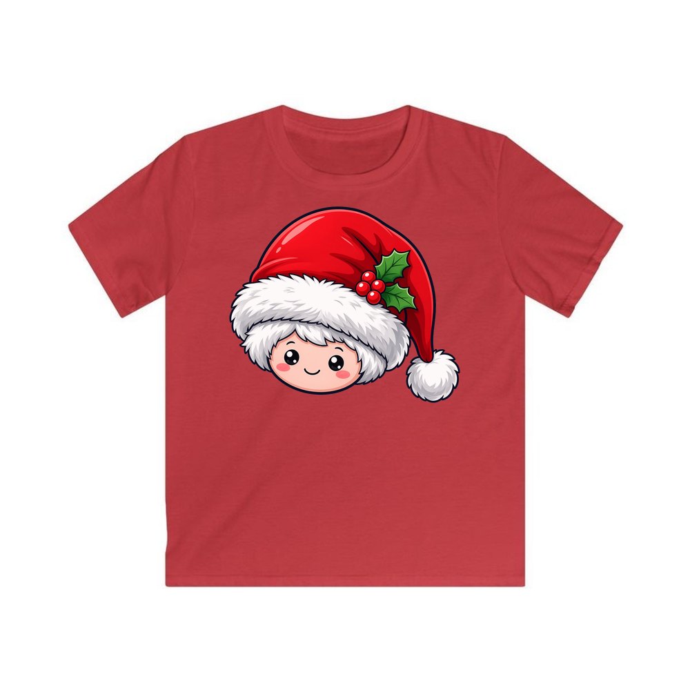 Little Santa Hat Face personalised kids Christmas tee in red