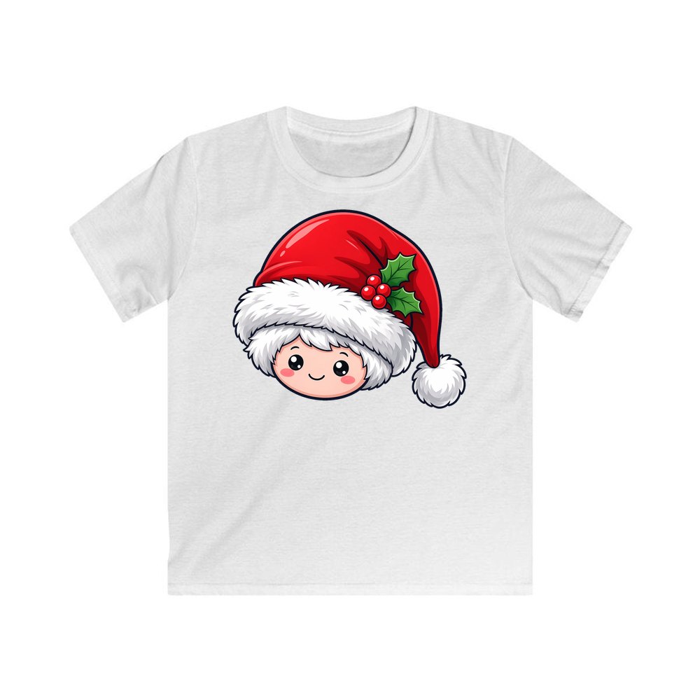 Little Santa Hat Face personalised kids Christmas tee in white