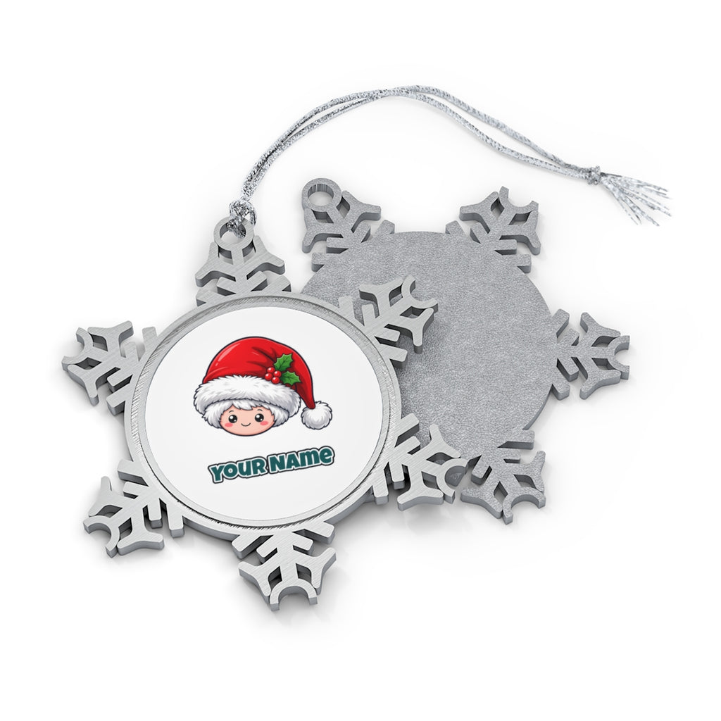 Little Santa Hat Face Personalised Pewter Christmas Ornament