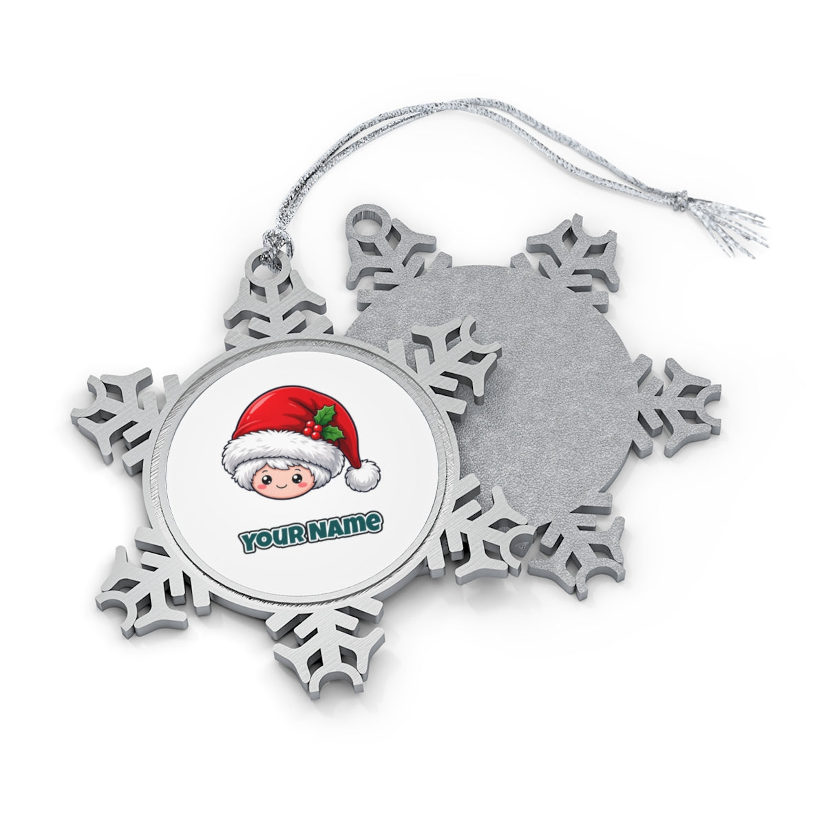 Little Santa Hat Face Personalised Pewter Christmas Ornament