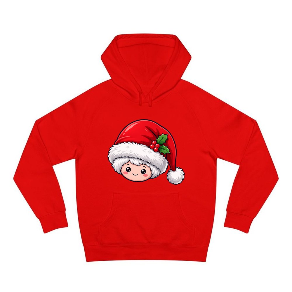 Little Santa Hat Face personalised Christmas hoodie in red