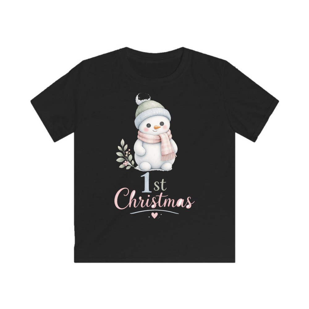 Little Snowman First Christmas personalised kids Christmas tee in black