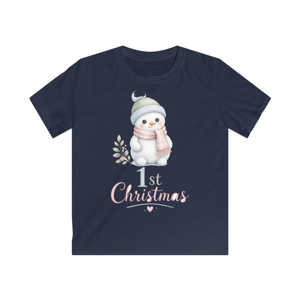 Little Snowman First Christmas personalised kids Christmas tee in navy