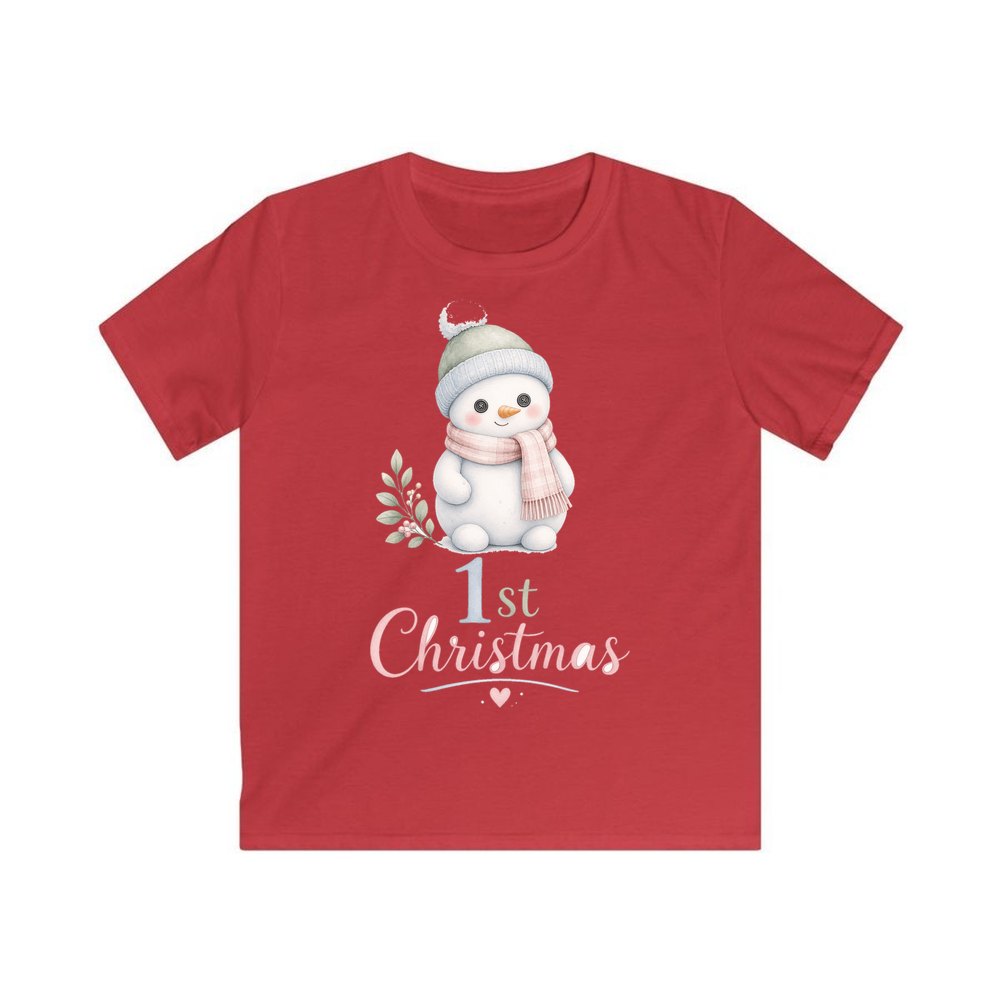 Little Snowman First Christmas personalised kids Christmas tee in red