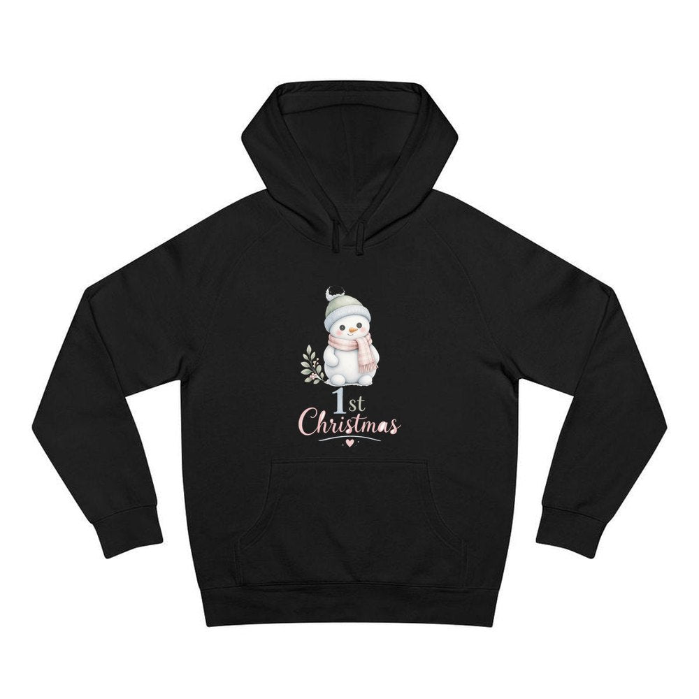 Little Snowman First Christmas personalised Christmas hoodie in black
