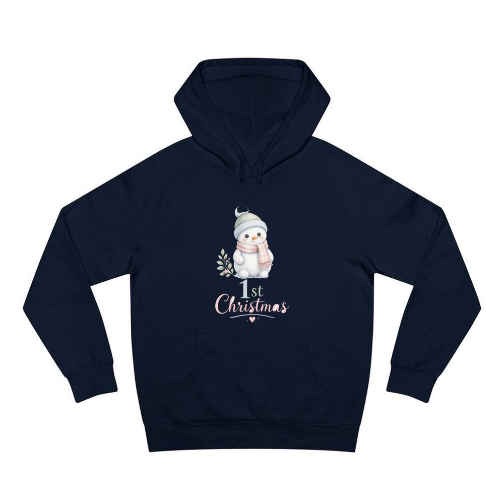 Little Snowman First Christmas personalised Christmas hoodie in navy