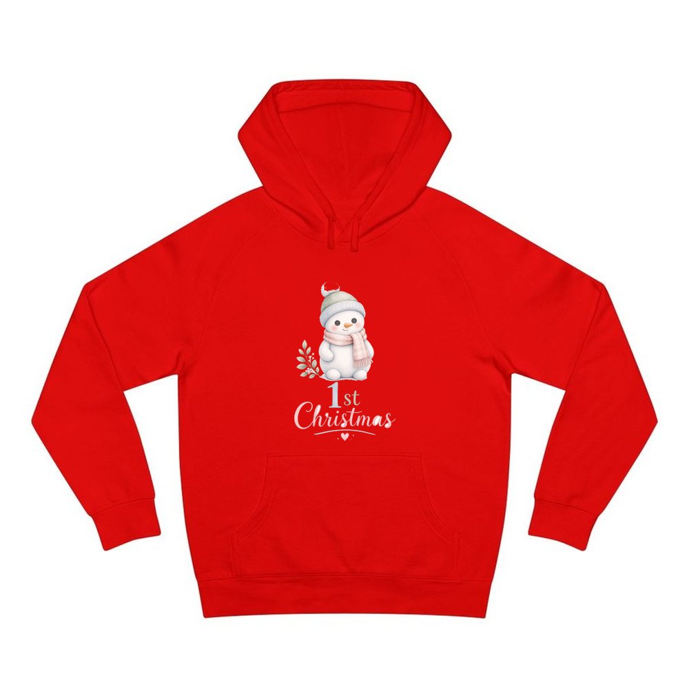 Little Snowman First Christmas personalised Christmas hoodie in red