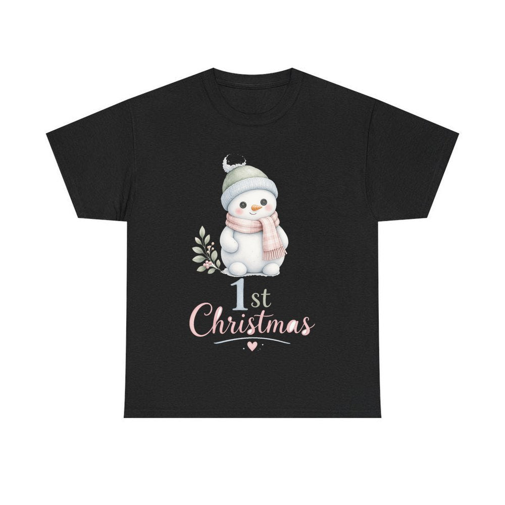 Little Snowman First Christmas personalised Christmas T-shirt in black
