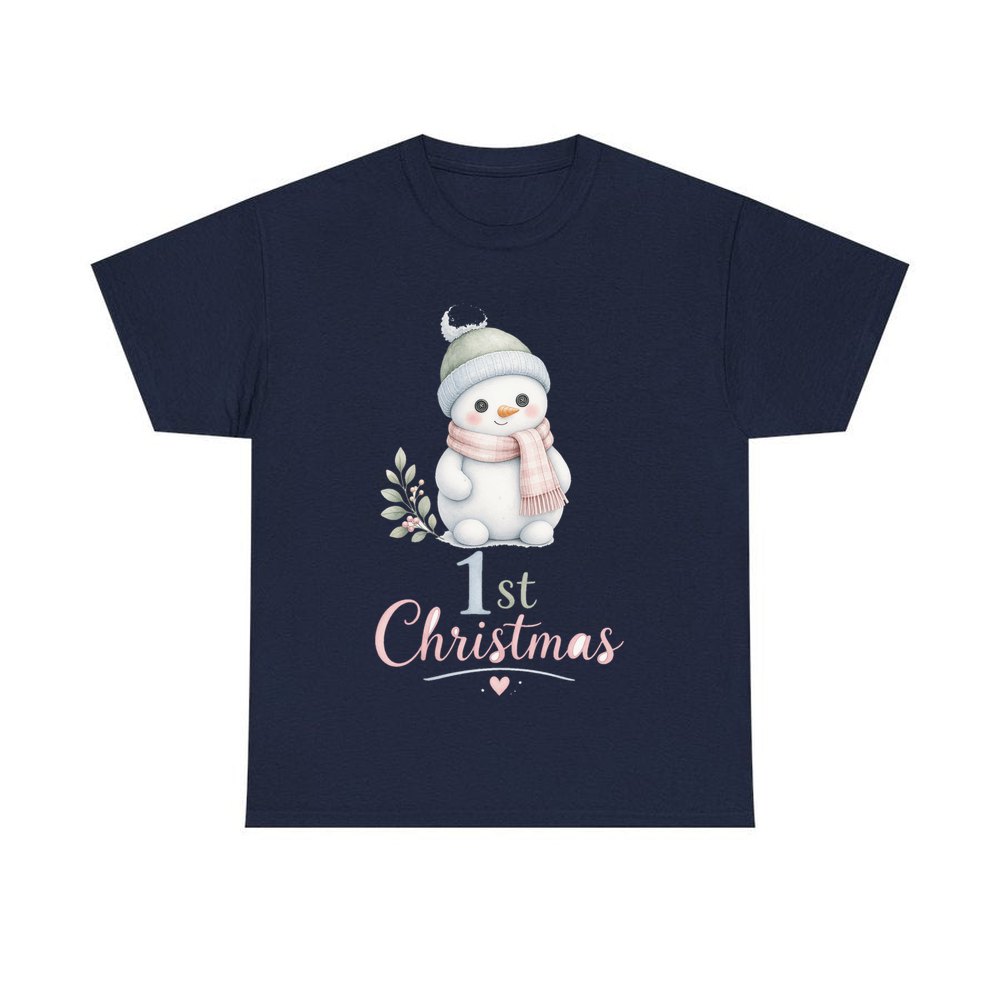 Little Snowman First Christmas personalised Christmas T-shirt in navy